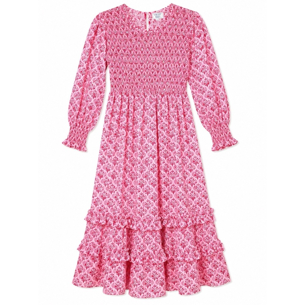Pink City Prints Maxi Dress L Isabel Rose Smocked Coastal Cottagecore Coquette